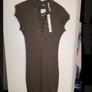 Olive green lace up dress